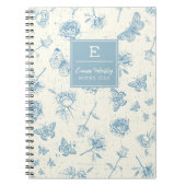 Blauw Bloemen Monogrammed Gepersonaliseerd Notitieboek (Voorkant)