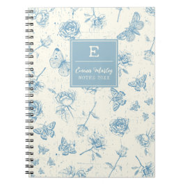 Blauw  Bloemen Monogrammed Gepersonaliseerd Notitieboek