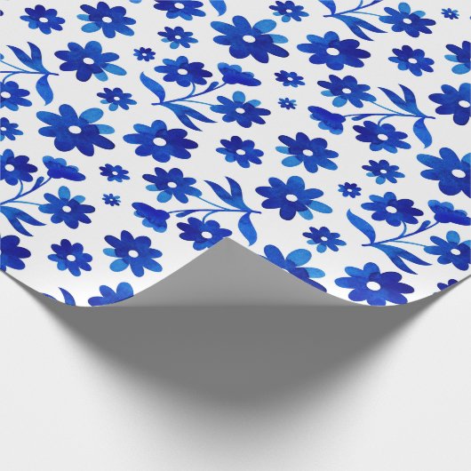 Blauw Bloemen Naadloos Patroon Verpakkend Document Cadeaupapier (Hoek)