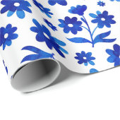 Blauw Bloemen Naadloos Patroon Verpakkend Document Cadeaupapier (Rol Hoek)