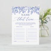 Blauw Bloemen Naam Dat Tune Vrijgezellenfeest Spel Kaart (Staand voorkant)