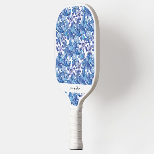 Blauw Bloemen Naam Pickleball Paddle (Links)