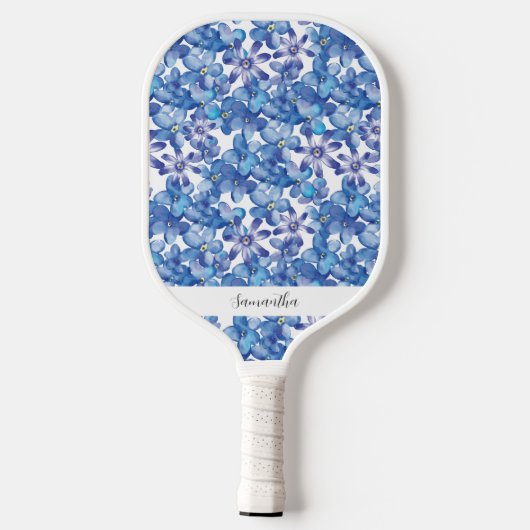 Blauw Bloemen Naam Pickleball Paddle (Achterkant)