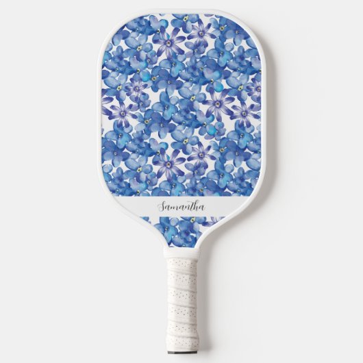 Blauw Bloemen Naam Pickleball Paddle (Voorkant)