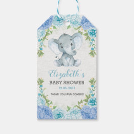  Blauw Bloemen Oerwoud Olifant Baby shower Cadeaulabel