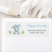Blauw Bloemen Olifant Baby shower Adreslabel Etiket (Insitu)