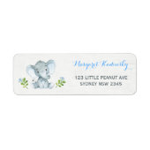 Blauw Bloemen Olifant Baby shower Adreslabel Etiket (Voorkant)