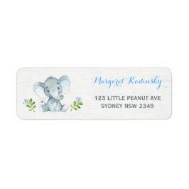 Blauw Bloemen Olifant Baby shower Adreslabel Etiket
