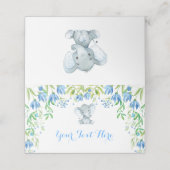 Blauw Bloemen Olifant Boy Baby shower 1e Verjaarda Plaatskaartje (Buitenkant ongevouwen)