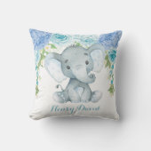 Blauw Bloemen Olifant Oerwoud Baby Boy Nursery Kussen (Voorkant)