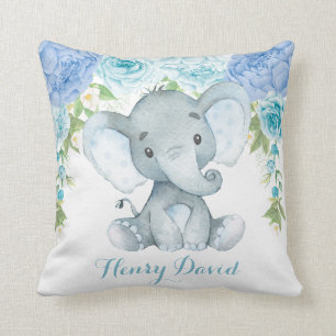 Blauw Bloemen Olifant Oerwoud Baby Boy Nursery Kussen