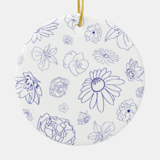 Blauw Bloemen Ornament