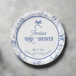Blauw Bloemen Ornament  Classic Baby shower P Papieren Bordje