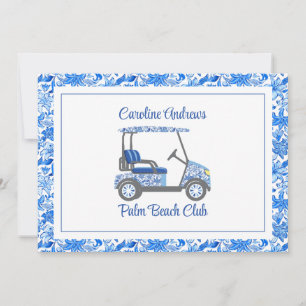 Blauw Bloemen Palm Beach Golfkar Preppy Bedankkaart