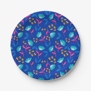 Blauw Bloemen Papier Picknick Party Bord