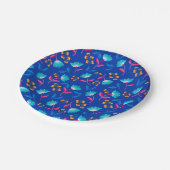 Blauw Bloemen Papier Picknick Party Bord (Gekanteld)