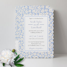Blauw Bloemen Patroon Bruiloft RSVP & Uitnodiging