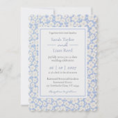 Blauw Bloemen Patroon Bruiloft RSVP & Uitnodiging (Voorkant)