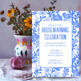 Blauw Bloemen Patroon Custom HOUSEWARMING PARTY Kaart