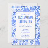 Blauw Bloemen Patroon Custom HOUSEWARMING PARTY Kaart (Voorkant)