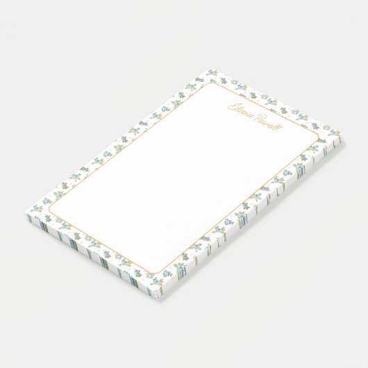 Blauw Bloemen Patroon Elegant Custom Name Statione Post-it® Notes (Schuin)