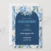 Blauw Bloemen Patroon Elegant Housewarming Party Kaart (Voorkant)