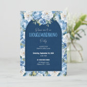 Blauw Bloemen Patroon Elegant Housewarming Party Kaart (Staand voorkant)