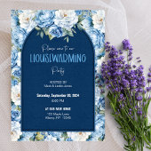 Blauw Bloemen Patroon Elegant Housewarming Party Kaart