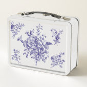Blauw Bloemen Patroon Metalen Lunchbox (Achterkant)