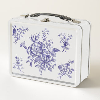 Blauw Bloemen Patroon Metalen Lunchbox