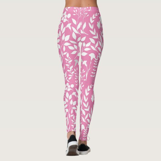 Blauw Bloemen patroon.ST02. wit Roze BG Leggings (Achterkant)