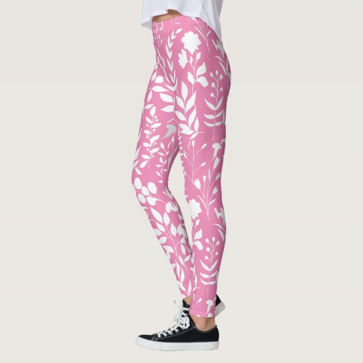 Blauw Bloemen patroon.ST02. wit Roze BG Leggings (Links)