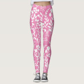 Blauw Bloemen patroon.ST02. wit Roze BG Leggings (Voorkant)