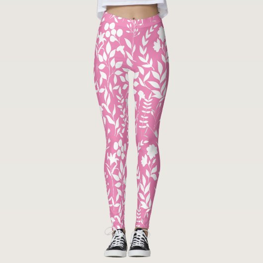 Blauw Bloemen patroon.ST02. wit Roze BG Leggings (Voorkant)