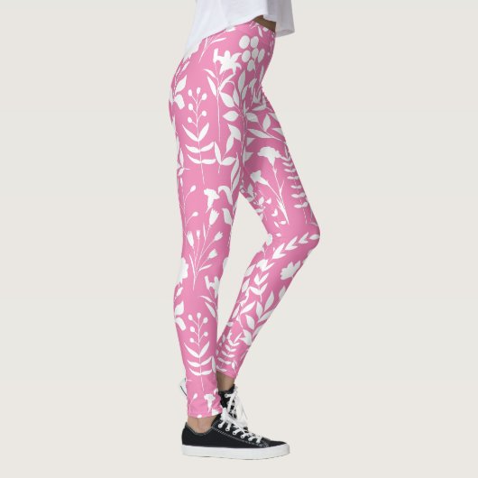 Blauw Bloemen patroon.ST02. wit Roze BG Leggings (Rechts)