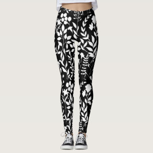 Blauw Bloemen patroon.ST02. wit Zwart BG Leggings