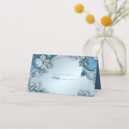 Blauw  Bloemen Place Card Plaatskaartje