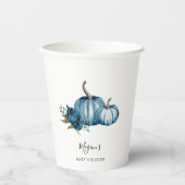 Blauw Bloemen Pompoen Baby shower Papieren Bekers (Voorkant)