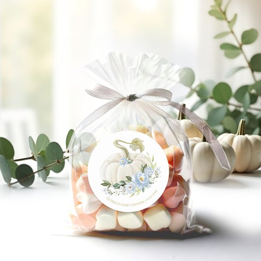 Blauw Bloemen Pompoen Herfst Baby shower Ronde Sticker