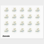 Blauw Bloemen Pompoen Herfst Baby shower Ronde Sticker (Vel)