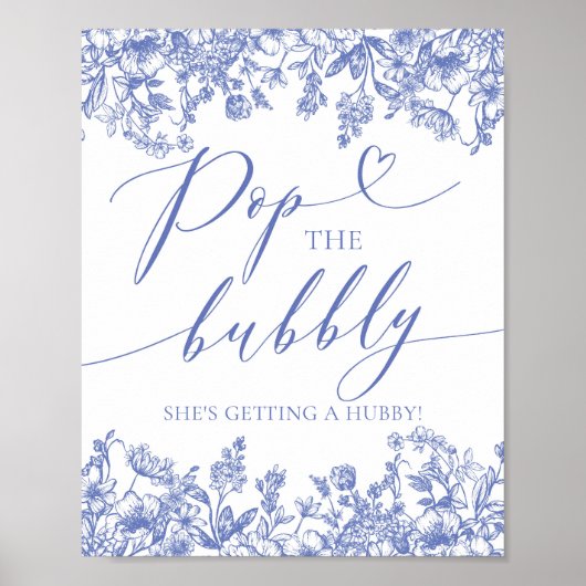 Blauw Bloemen Pop De Bubble Ze krijgt een Hubby Poster (Voorkant)