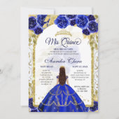 Blauw Bloemen Prinses Gouden Boog Quinceanera Foto Kaart (Voorkant)