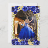 Blauw Bloemen Prinses Gouden Boog Quinceanera Foto Kaart (Achterkant)