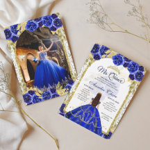 Blauw Bloemen Prinses Gouden Boog Quinceanera Foto