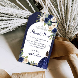 Blauw Bloemen Prinses Quinceañera Arch Verjaardag Cadeaulabel