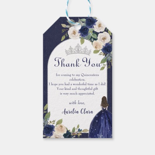 Blauw Bloemen Prinses Quinceañera Arch Verjaardag Cadeaulabel (Voorkant)