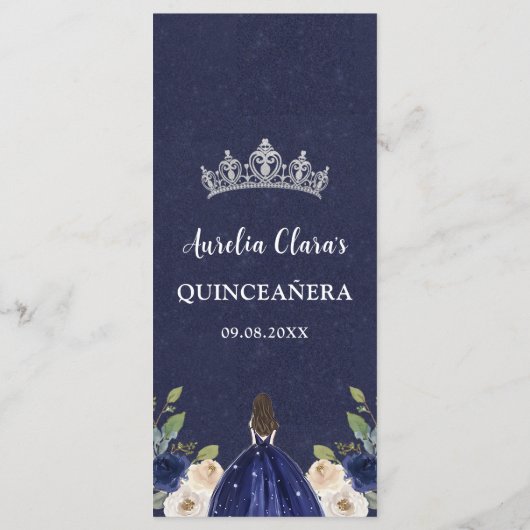 Blauw Bloemen Prinses Quinceañera Menu Menu (Achterkant)