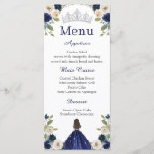 Blauw Bloemen Prinses Quinceañera Menu Menu (Voorkant)