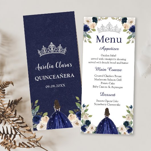 Blauw Bloemen Prinses Quinceañera Menu Menu