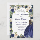 Blauw Bloemen Prinses Quinceañera Save The Date (Voorkant)